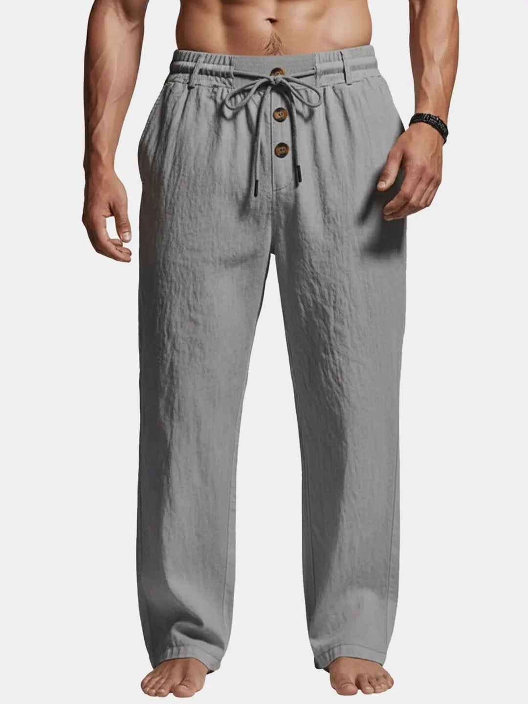 Oliver - Casual Men's Linen Pants with Elastic Drawstring Waist and Straight Leg