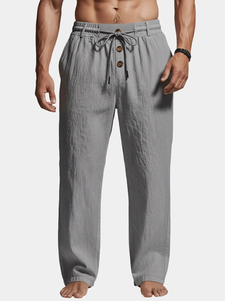 Oliver - Casual Men's Linen Pants with Elastic Drawstring Waist and Straight Leg