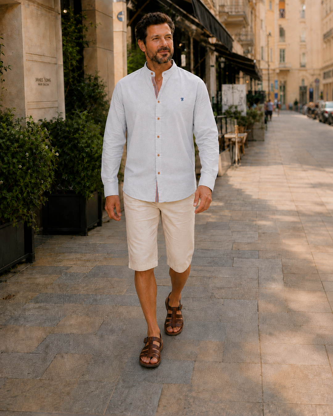 Oliver - Smart Men's Linen Blouse with Mandarin Collar and Button Placket