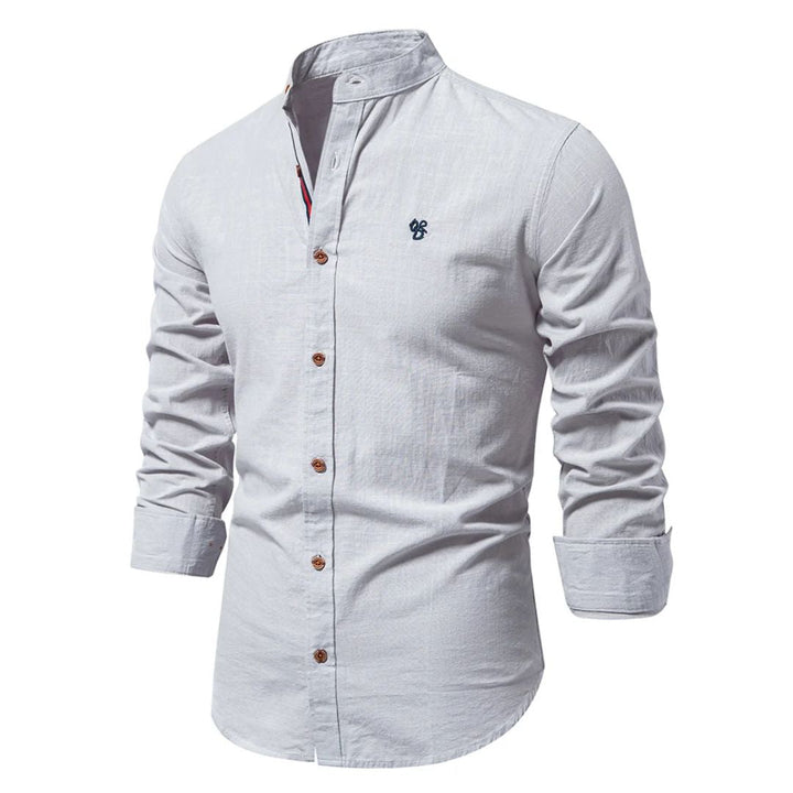 Oliver - Smart Men's Linen Blouse with Mandarin Collar and Button Placket