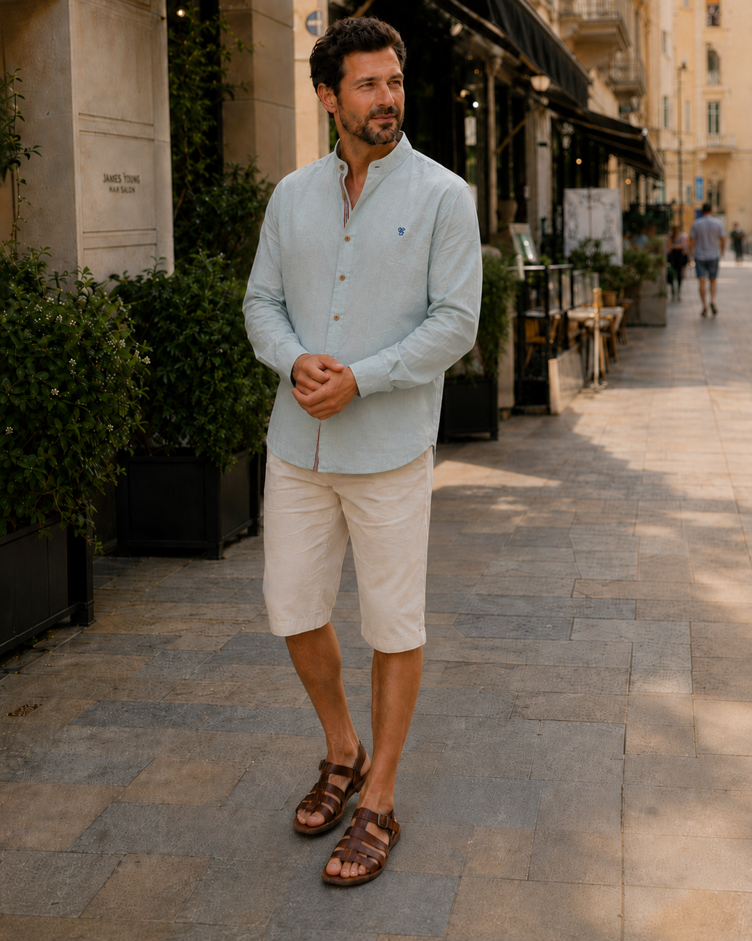 Oliver - Smart Men's Linen Blouse with Mandarin Collar and Button Placket