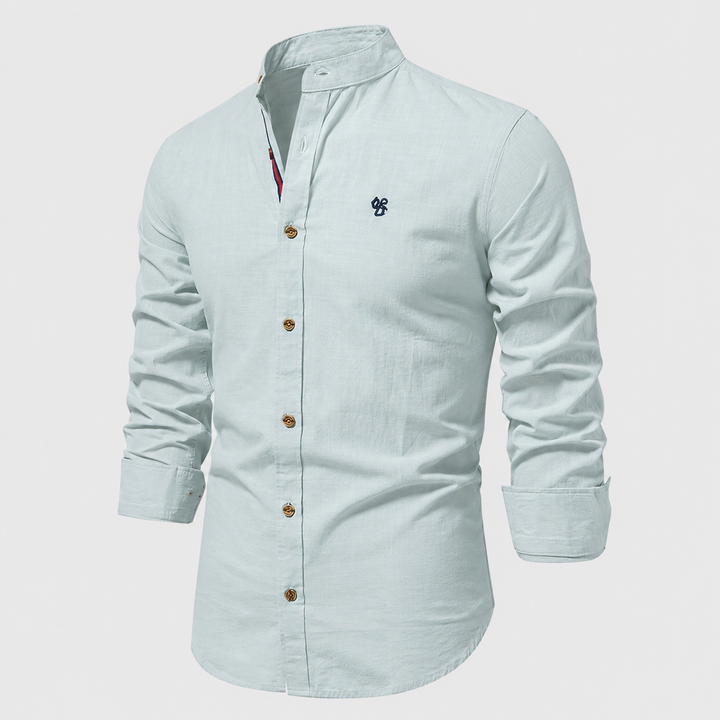 Oliver - Smart Men's Linen Blouse with Mandarin Collar and Button Placket