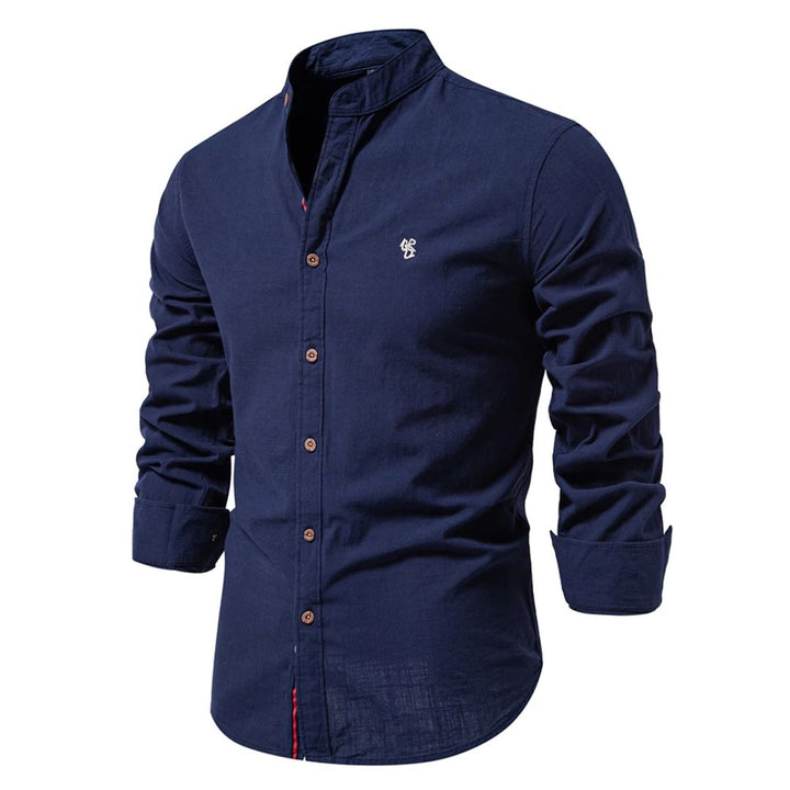 Oliver - Smart Men's Linen Blouse with Mandarin Collar and Button Placket