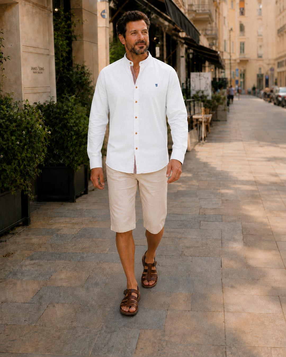 Oliver - Smart Men's Linen Blouse with Mandarin Collar and Button Placket