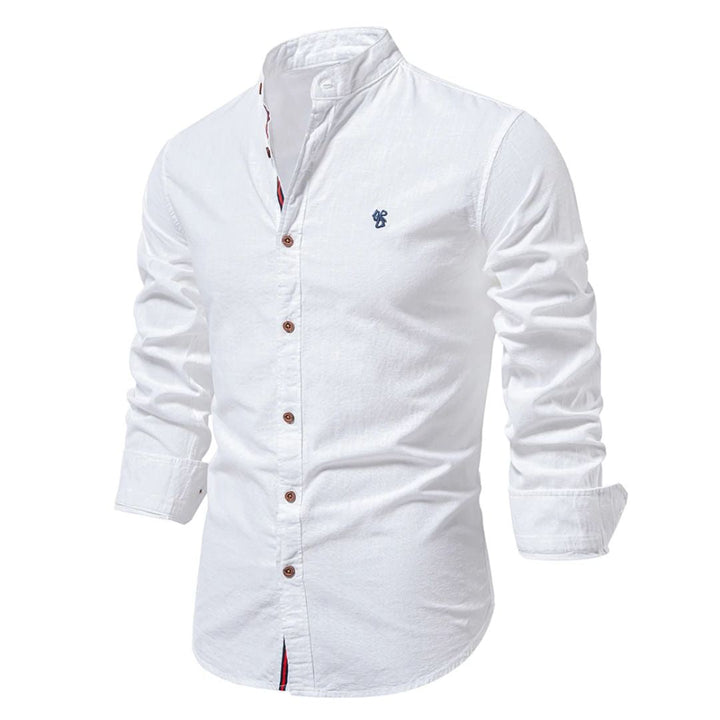 Oliver - Smart Men's Linen Blouse with Mandarin Collar and Button Placket