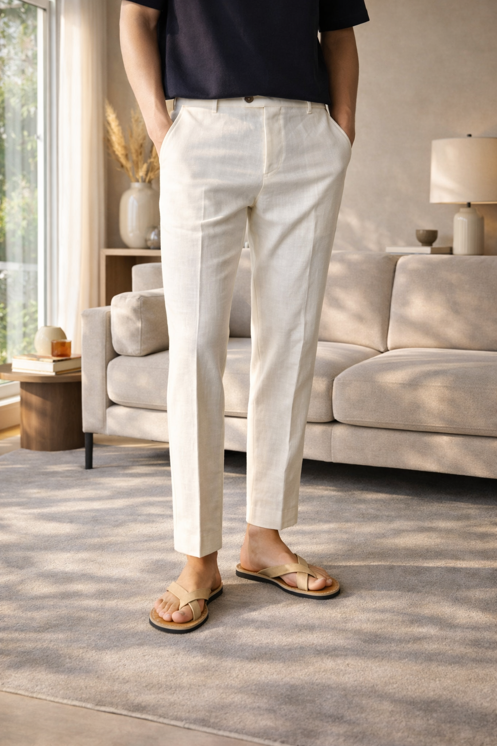 Oliver - Smart Men's Linen Pants with a Tapered Fit and Cropped Length