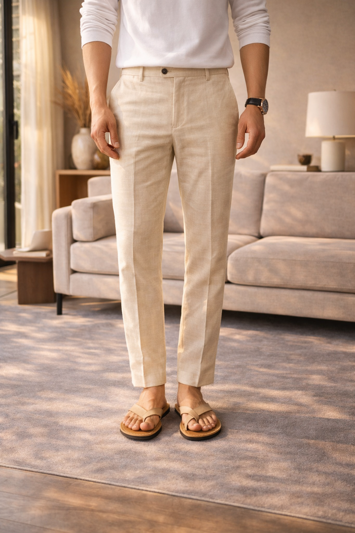 Oliver - Smart Men's Linen Pants with a Tapered Fit and Cropped Length