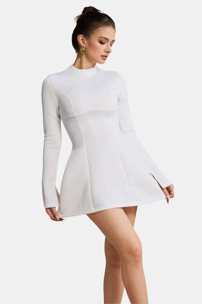 Olivia - Elegant Women's Mini Dress with High Neck and Long Flared Sleeves