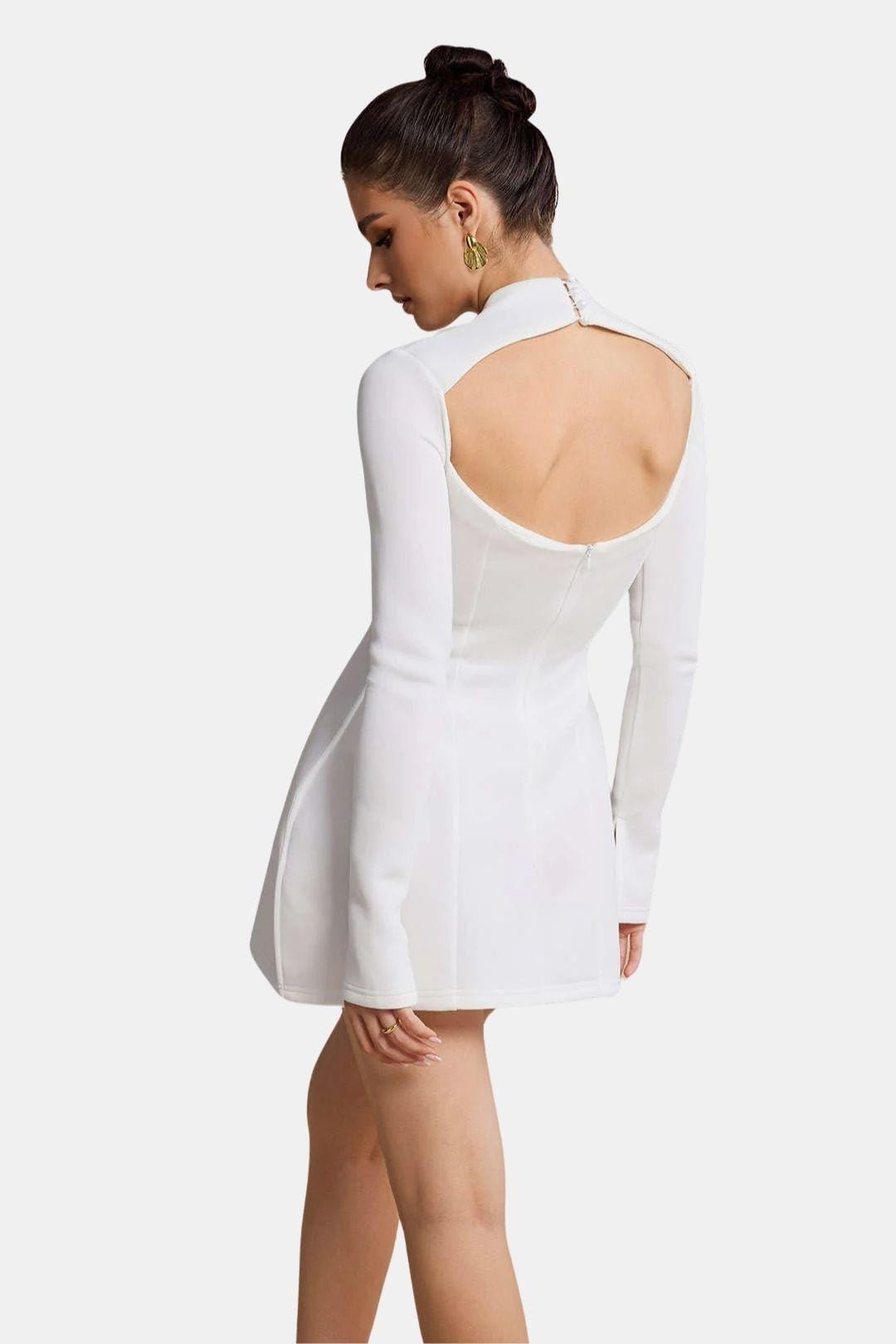 Olivia - Elegant Women's Mini Dress with High Neck and Long Flared Sleeves