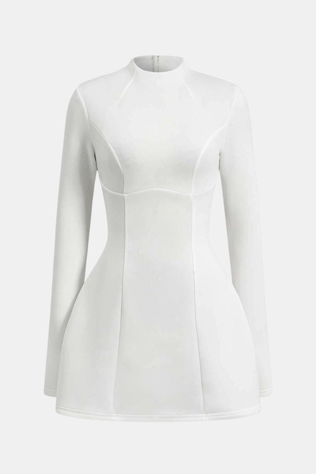 Olivia - Elegant Women's Mini Dress with High Neck and Long Flared Sleeves
