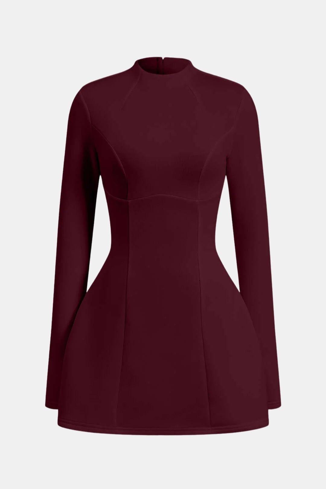 Olivia - Elegant Women's Mini Dress with High Neck and Long Flared Sleeves