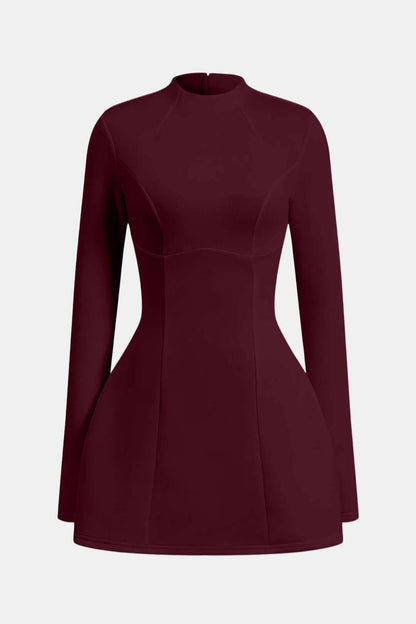 Olivia - Elegant Women's Mini Dress with High Neck and Long Flared Sleeves