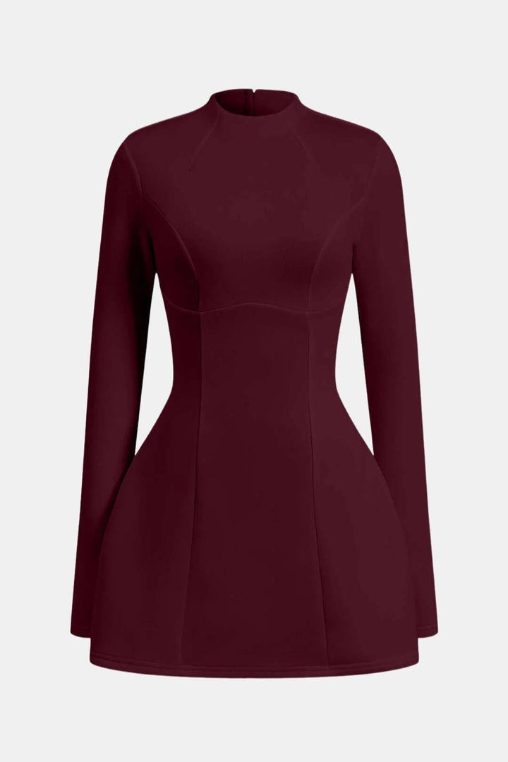 Olivia - Elegant Women's Mini Dress with High Neck and Long Flared Sleeves
