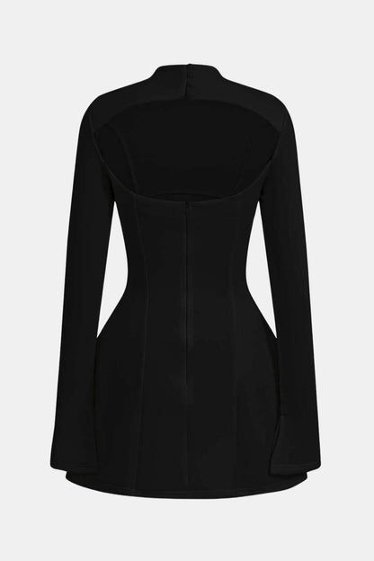 Olivia - Elegant Women's Mini Dress with High Neck and Long Flared Sleeves