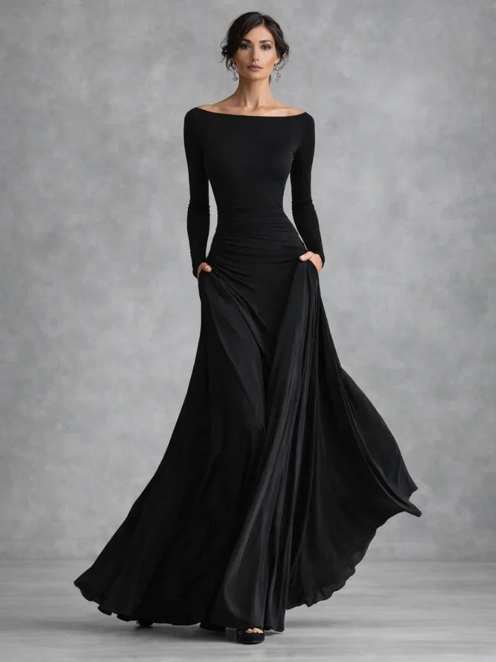 Olivia - Elegant Women's Off-Shoulder Maxi Dress with Long Sleeves