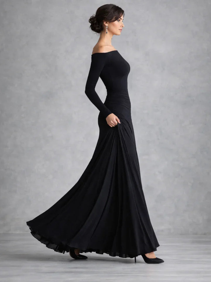 Olivia - Elegant Women's Off-Shoulder Maxi Dress with Long Sleeves