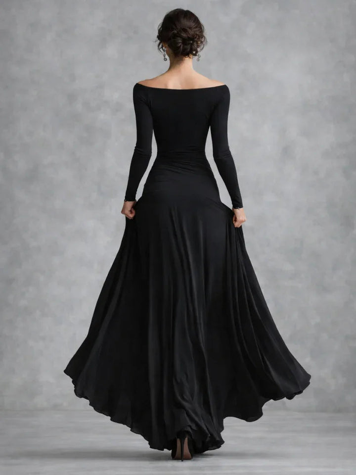 Olivia - Elegant Women's Off-Shoulder Maxi Dress with Long Sleeves