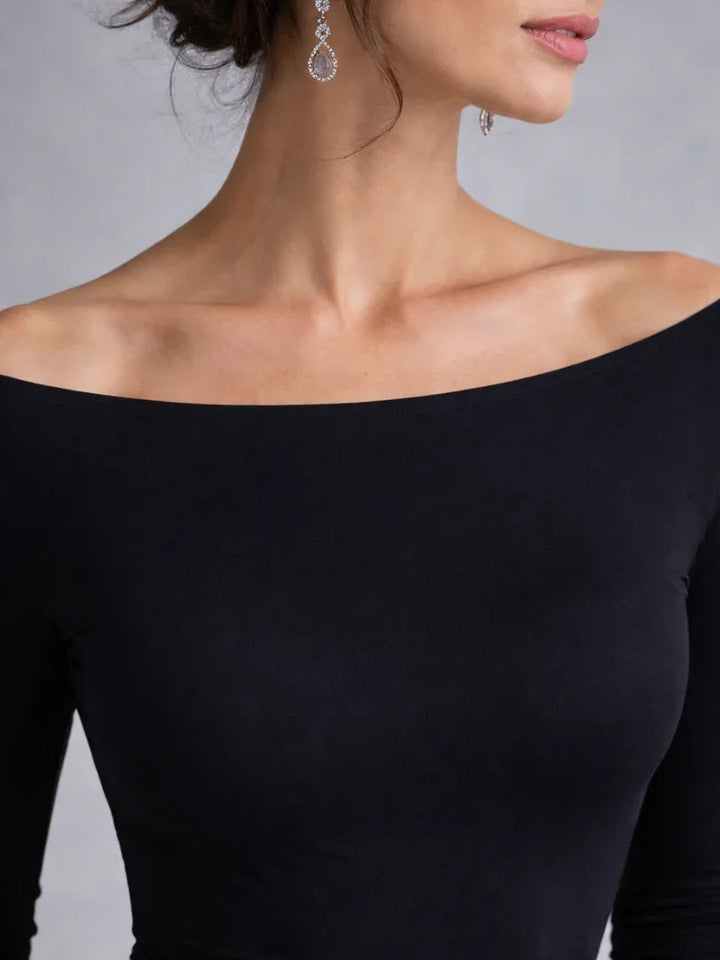 Olivia - Elegant Women's Off-Shoulder Maxi Dress with Long Sleeves