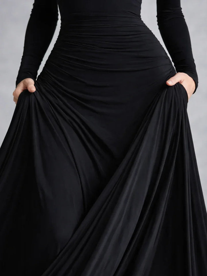Olivia - Elegant Women's Off-Shoulder Maxi Dress with Long Sleeves