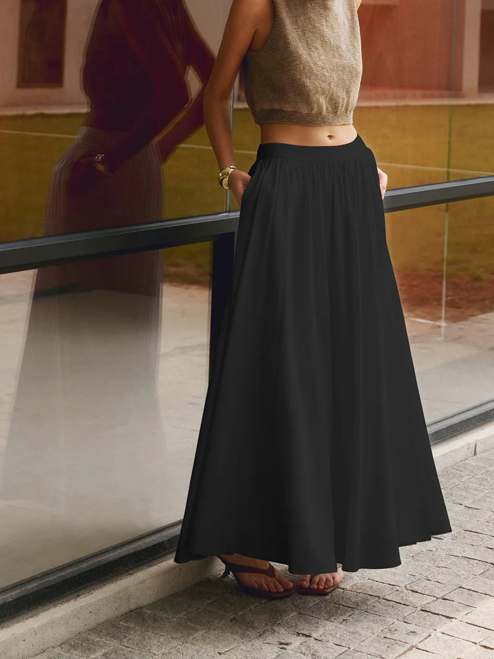 Olivia - Flowy Women's Linen Maxi Skirt with Elasticated Waist and A-Line Silhouette