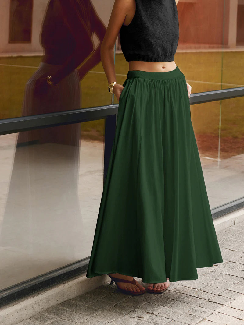 Olivia - Flowy Women's Linen Maxi Skirt with Elasticated Waist and A-Line Silhouette