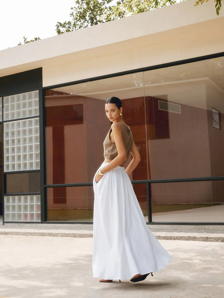 Olivia - Flowy Women's Linen Maxi Skirt with Elasticated Waist and A-Line Silhouette
