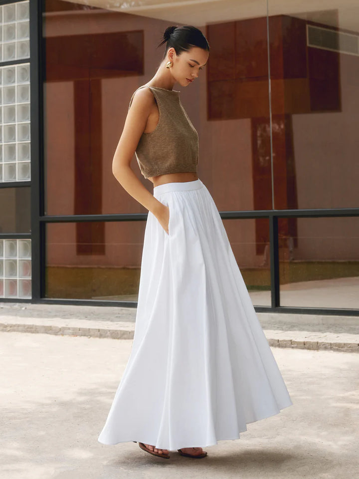 Olivia - Flowy Women's Linen Maxi Skirt with Elasticated Waist and A-Line Silhouette