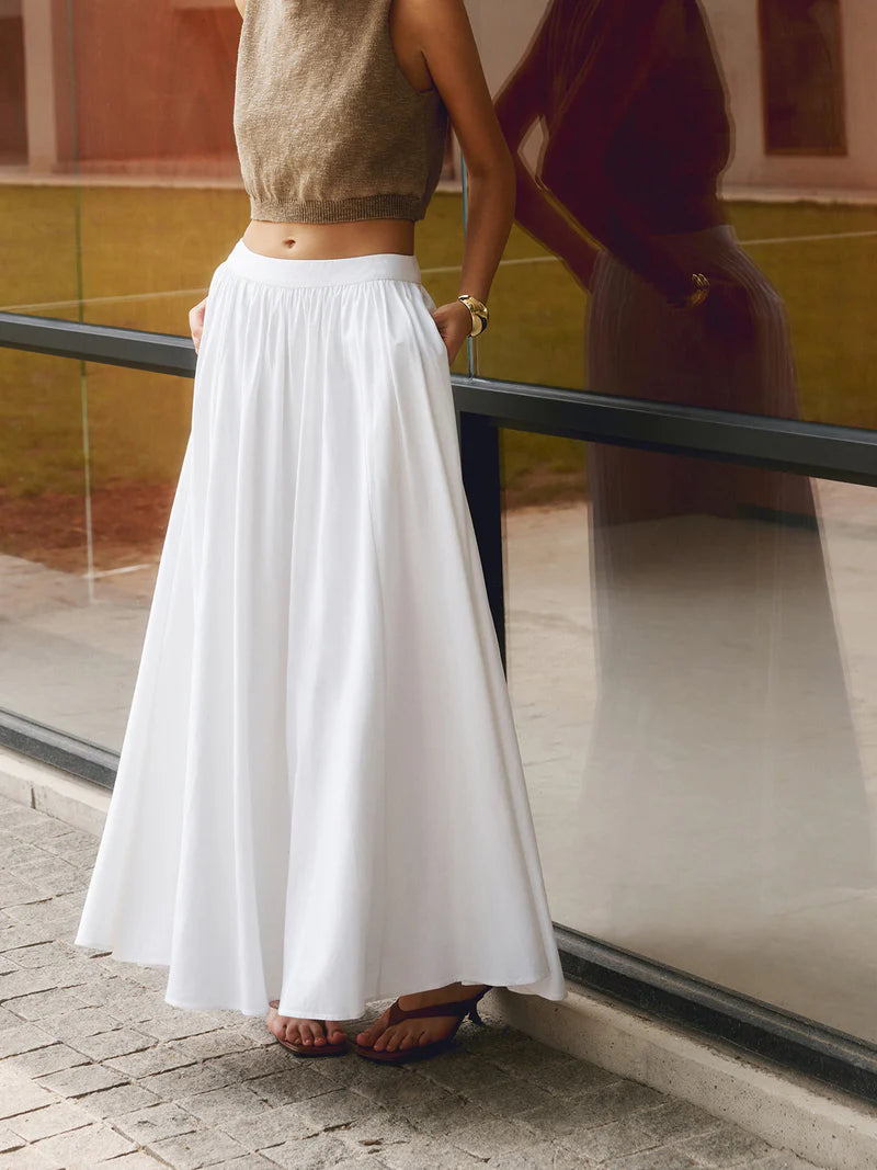 Olivia - Flowy Women's Linen Maxi Skirt with Elasticated Waist and A-Line Silhouette