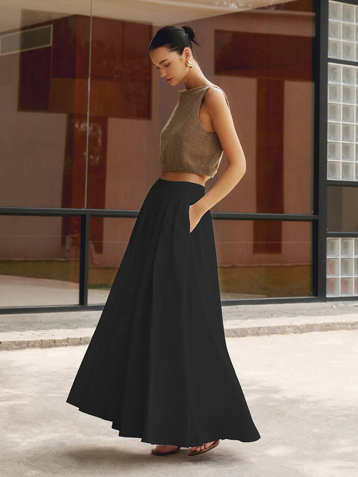 Olivia - Flowy Women's Linen Maxi Skirt with Elasticated Waist and A-Line Silhouette