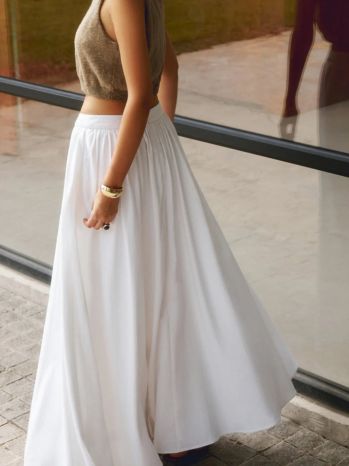 Olivia - Flowy Women's Linen Maxi Skirt with Elasticated Waist and A-Line Silhouette