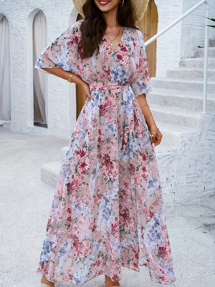 Olivia - Flowy Women's Wedding Guest Maxi Dress with Wrap V-Neck