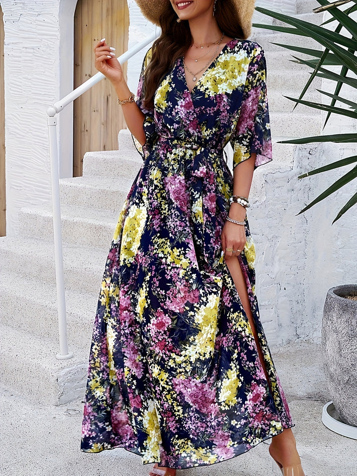 Olivia - Flowy Women's Wedding Guest Maxi Dress with Wrap V-Neck