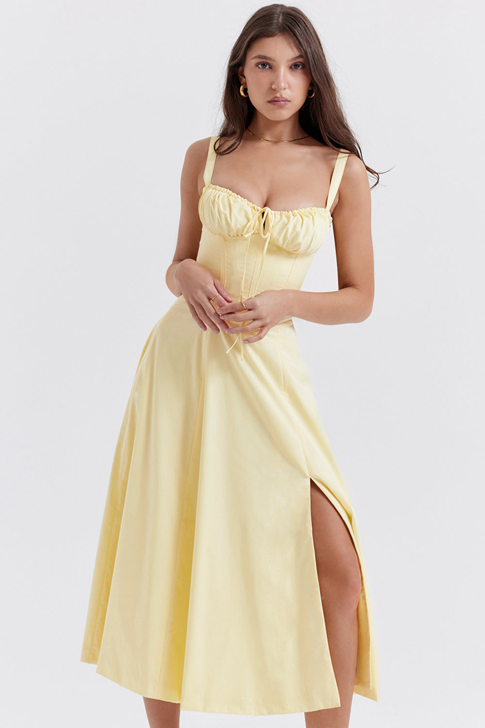 Olivia - Flowy Women's Wedding Guest Midi Dress with Sweetheart Bust and Lace-Up Back