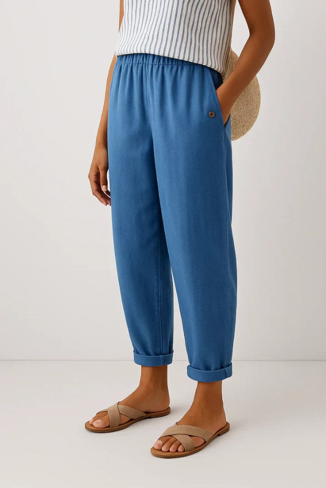 Olivia - Relaxed Women's Linen Trousers with Cuffed Hem and Tapered Leg