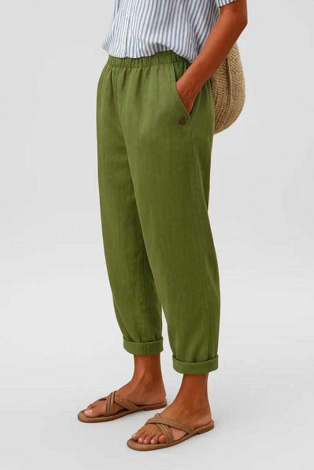 Olivia - Relaxed Women's Linen Trousers with Cuffed Hem and Tapered Leg
