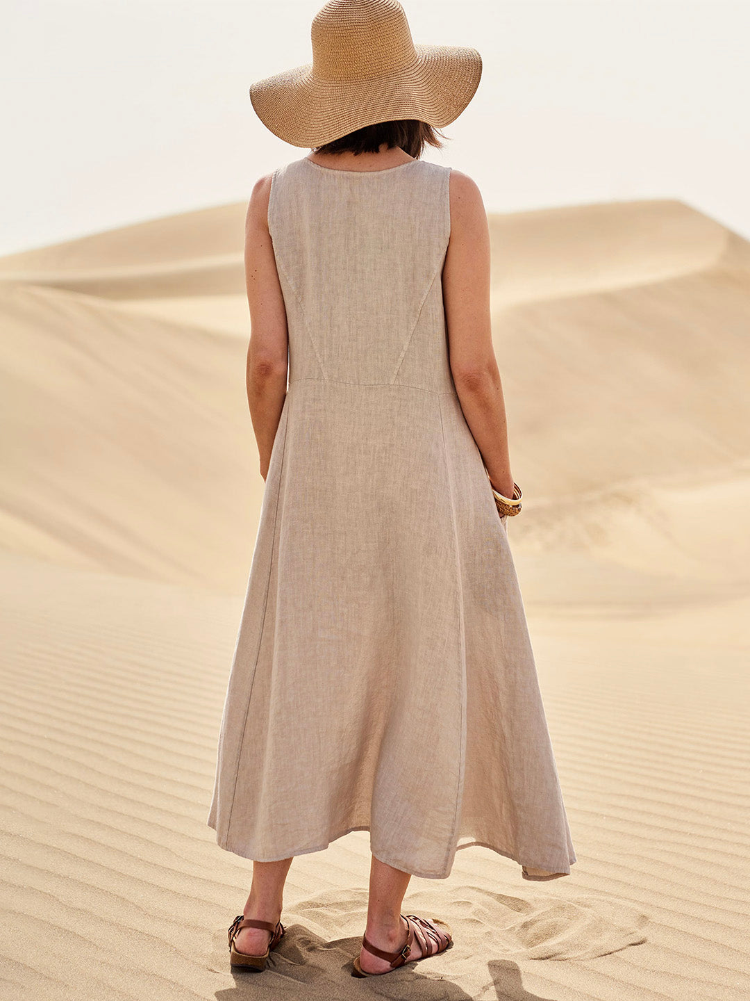 Olivia - Women's Sleeveless Linen Dress with Pockets and Casual Fit