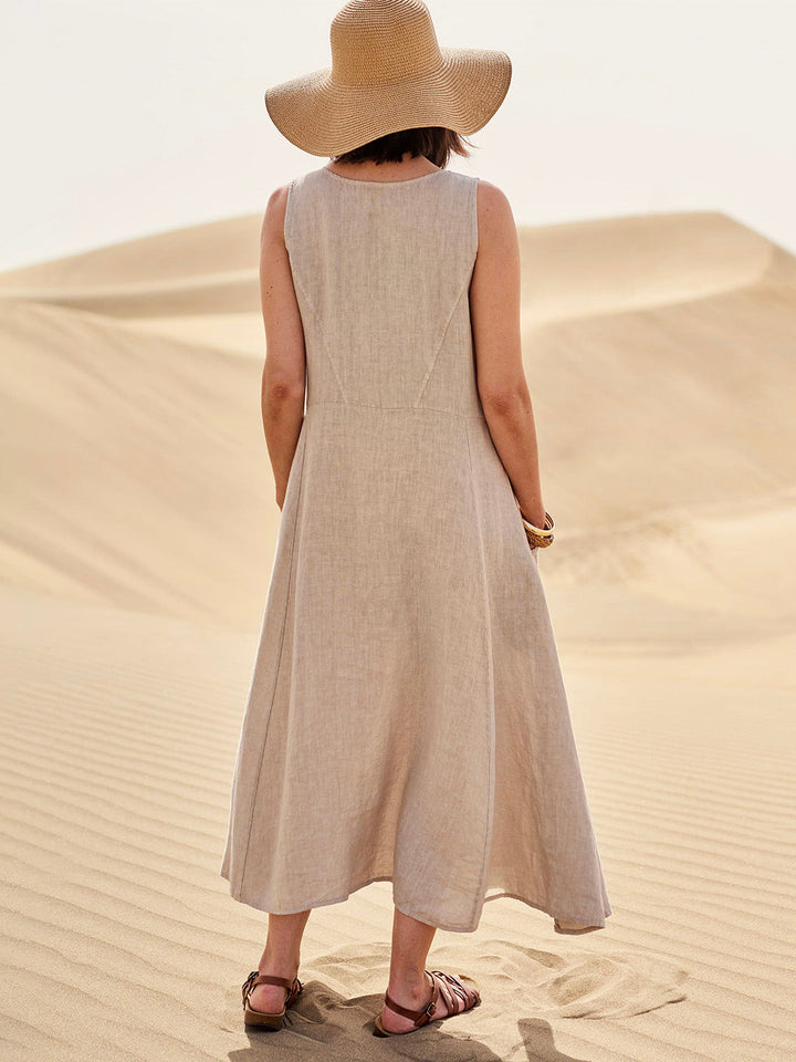 Olivia - Women's Sleeveless Linen Dress with Pockets and Casual Fit