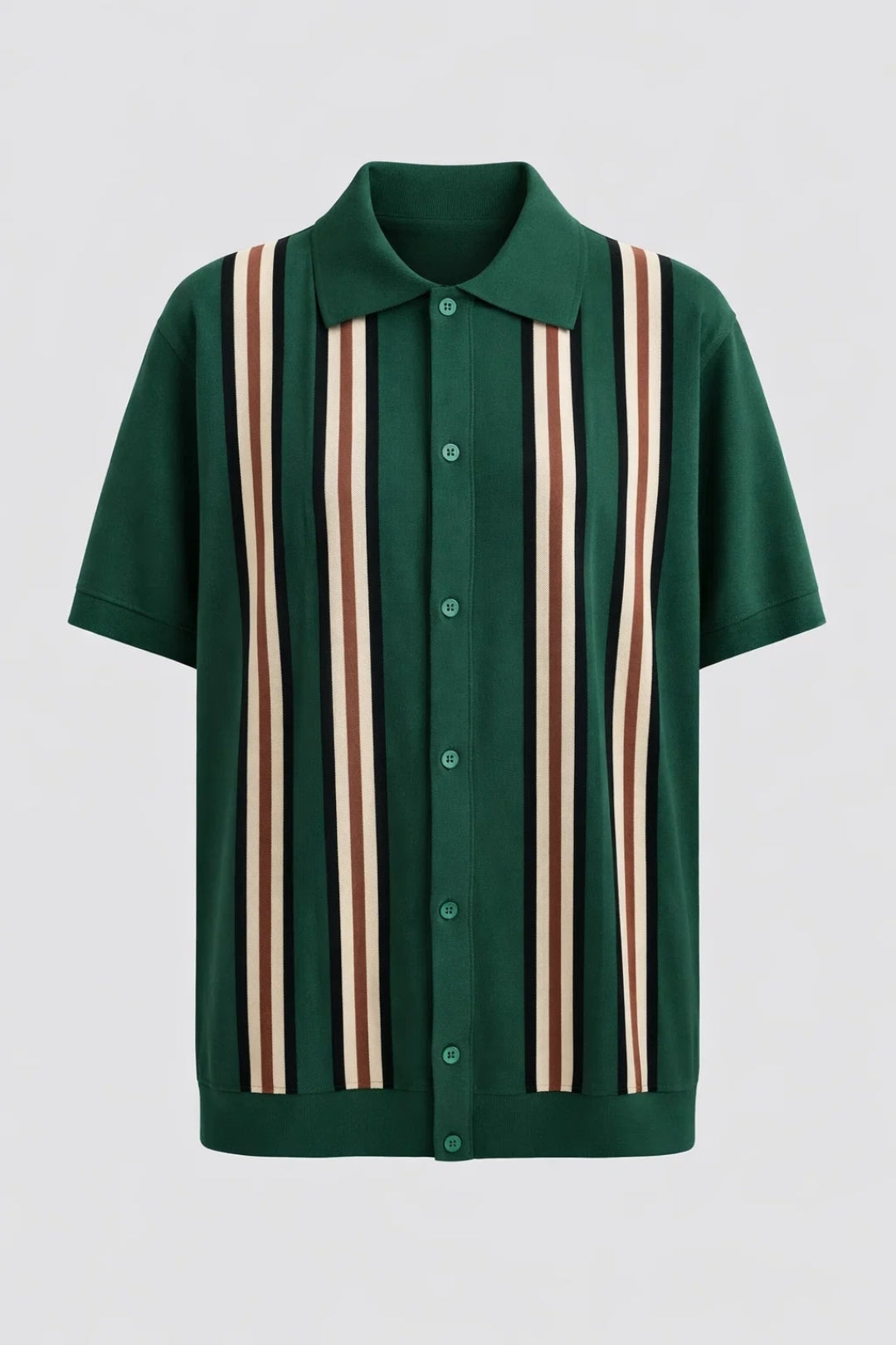 Men's Polo Shirt - Short Sleeve Button Through Stripe | Retro Style