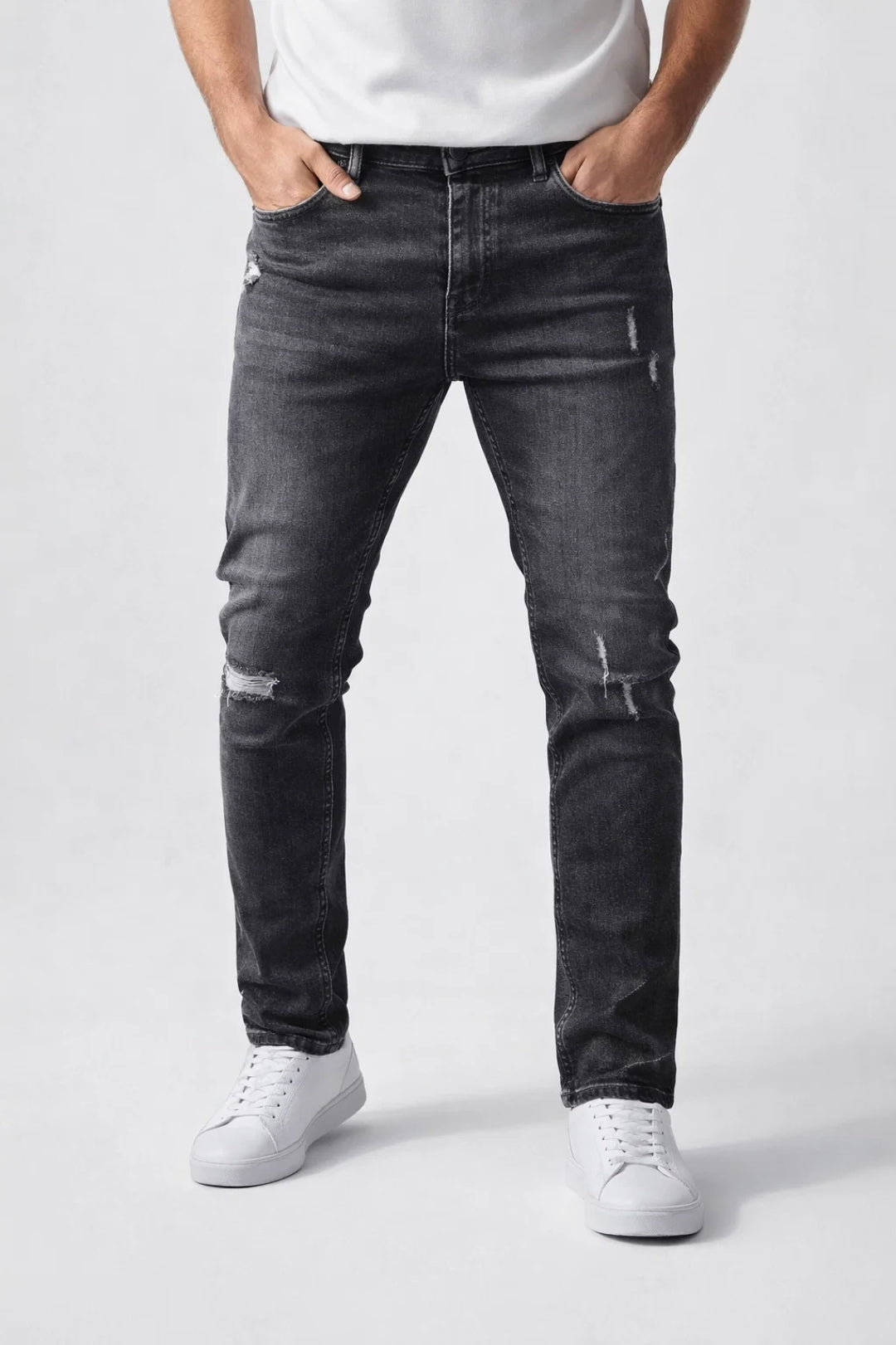 Men's Jeans - Slim Fit Ripped with Distressed Knee Detail | Casual