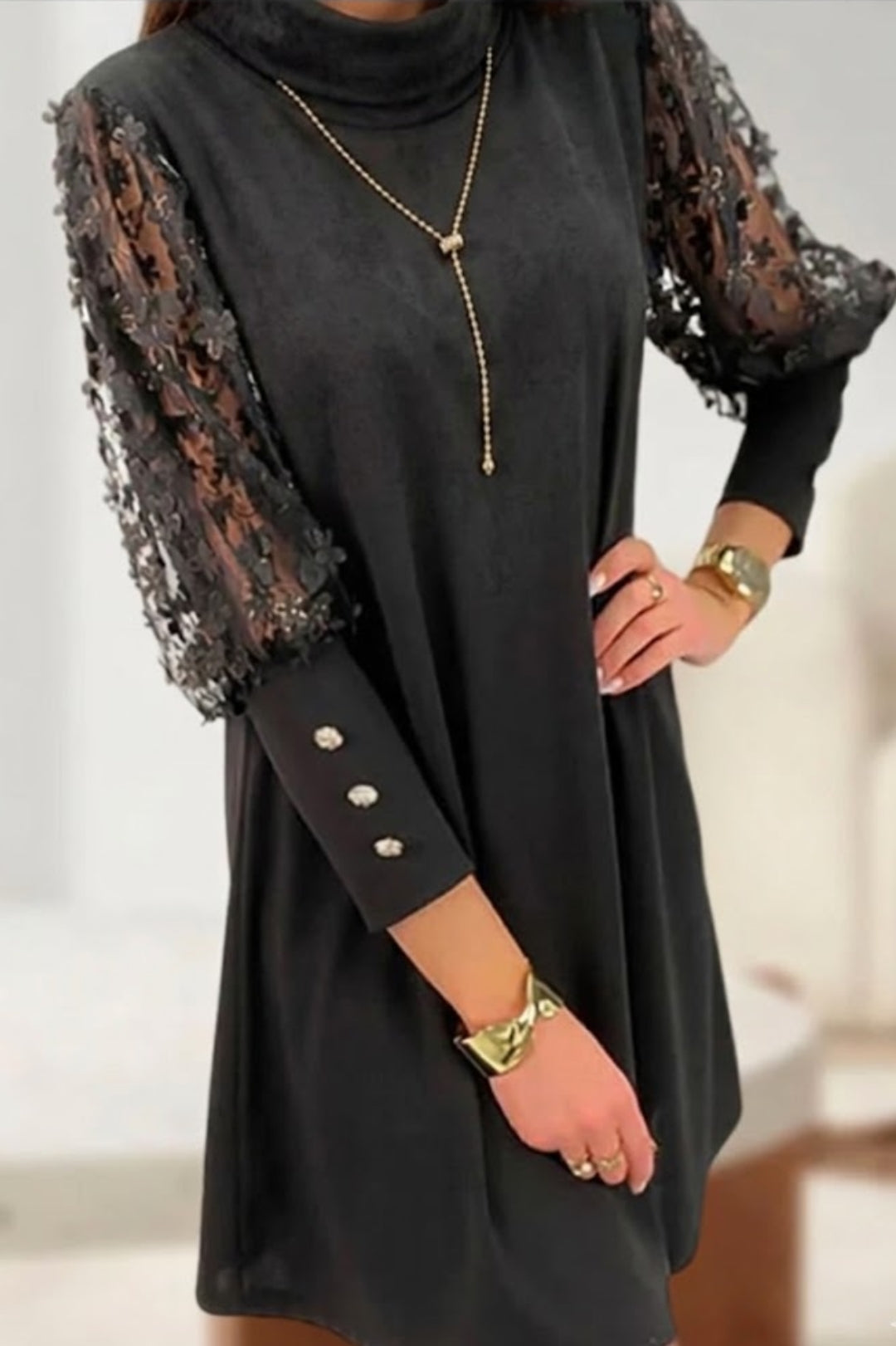 Mini Dress Women - Sequin Sleeves Elegant Party Look