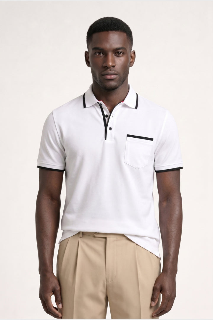 Polo Shirt Men - Contrast Trim Detail with Chest Pocket | Smart