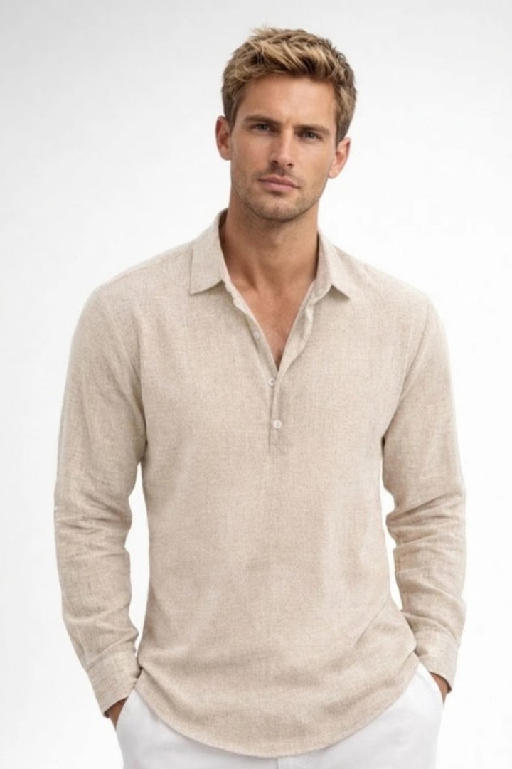 Men's Shirt - Popover Long Sleeve with Half Placket | Relaxed Casual