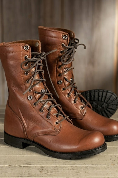 Ankle Boots Women - Lace Up Combat Flat with Vintage Finish | Casual