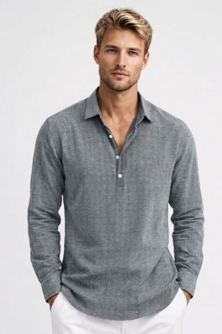 Men's Shirt - Popover Long Sleeve with Half Placket | Relaxed Casual