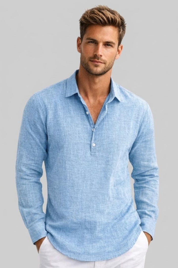 Men's Shirt - Popover Long Sleeve with Half Placket | Relaxed Casual