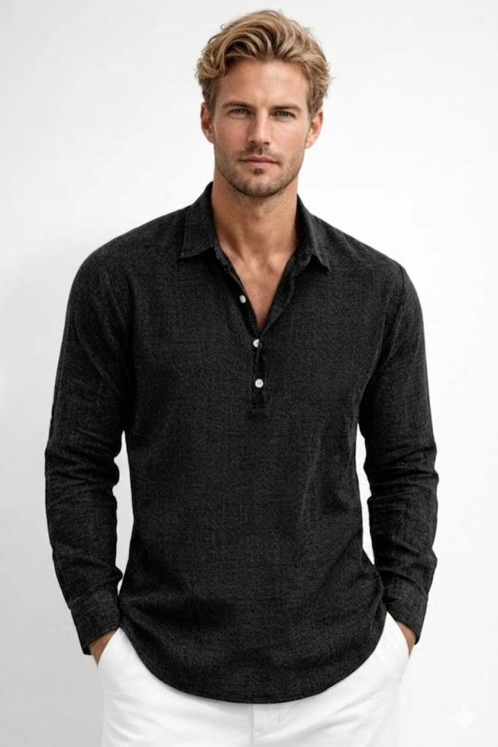 Men's Shirt - Popover Long Sleeve with Half Placket | Relaxed Casual