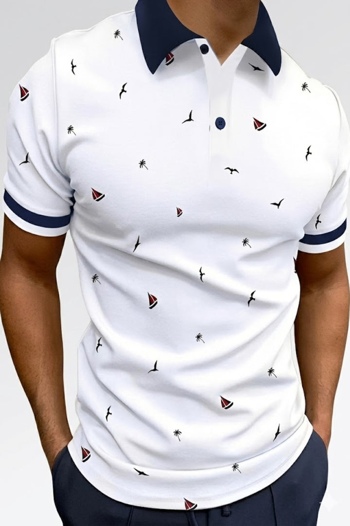 Polo Shirt Men - Slim Fit Short Sleeve with Allover Print | Casual