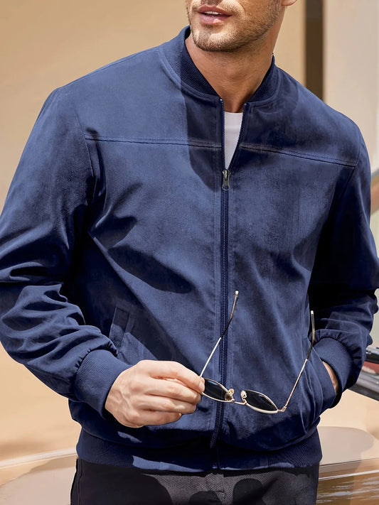 Oscar - Men's Suede Style Bomber Jacket for Autumn with Ribbed Trims