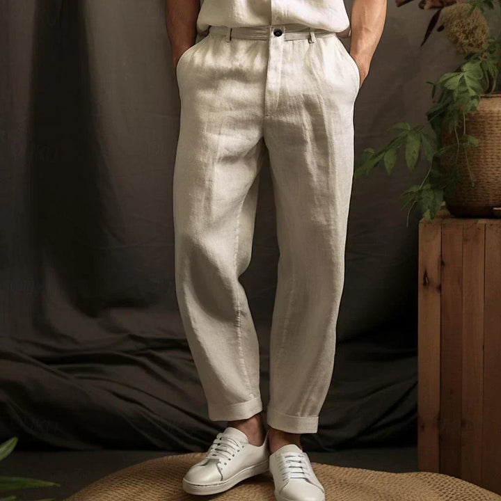 Oscar - Smart Men's Linen Trousers with Tapered Fit and Rolled Cuffs