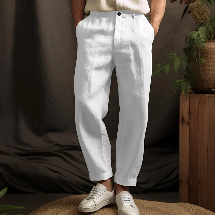 Oscar - Smart Men's Linen Trousers with Tapered Fit and Rolled Cuffs